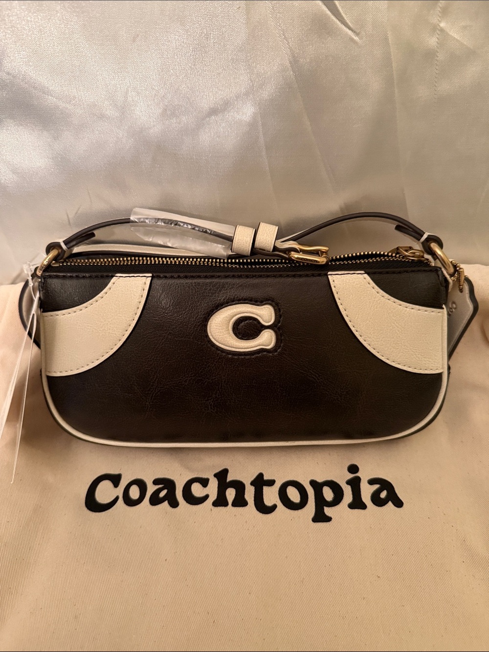 🖤Coach NWT Coachtopia Small Up crafted Leather Black &White Bowling Shoulder Bag - Picture 5 of 10